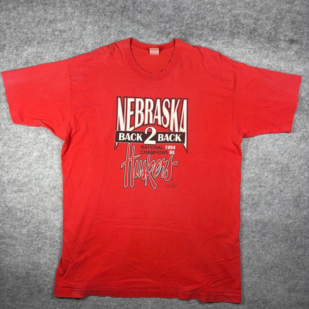 Vintage Nebraska Huskers T-Shirt XXL Red Back 2 Back National Champions 1995 90s - Picture 1 of 8